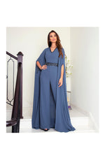 LAMACE Grey Cape Jumpsuit with Crystal Embellishments