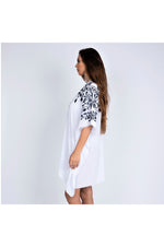 LAMACE White Kaftan with Blue Floral Embroidery