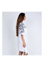 LAMACE White Kaftan with Blue Floral Embroidery