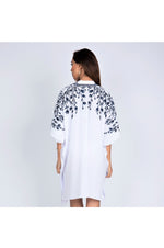 LAMACE White Kaftan with Blue Floral Embroidery