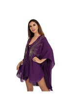 LAMACE Purple Beach Kaftan with Gold Embellishment