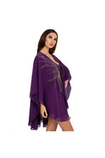 LAMACE Purple Beach Kaftan with Gold Embellishment