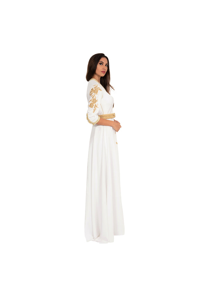 slim fit dress slacks White and gold Kaftan Dress