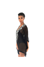 LAMACE Black Kaftan with Silver sequin, crystal and bead floral embellishment