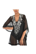 LAMACE Black Kaftan with Silver sequin, crystal and bead floral embellishment