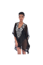 LAMACE Black Kaftan with Silver sequin, crystal and bead floral embellishment