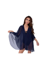 Blue Beach Kaftan with Blue Sequin and Bead Floral Embellishments