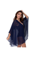 LAMACE Blue Beach Kaftan with Blue Sequin and Bead Floral Embellishments