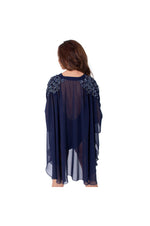 LAMACE Blue Beach Kaftan with Blue Sequin and Bead Floral Embellishments