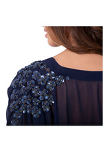 LAMACE Blue Beach Kaftan with Blue Sequin and Bead Floral Embellishments