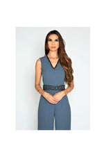 LAMACE Grey Cape Jumpsuit with Crystal Embellishments