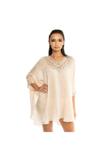 LAMACE Peach Kaftan with Crystal and Bead Embellishment