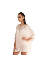 LAMACE Peach Kaftan with Crystal and Bead Embellishment