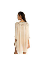 LAMACE Peach Kaftan with Crystal and Bead Embellishment