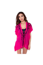 LAMACE Pink Beach Kaftan with Black Sequin and Bead Floral Embellishment