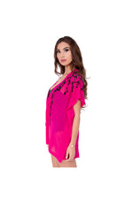 LAMACE Pink Beach Kaftan with Black Sequin and Bead Floral Embellishment