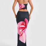 Black and Pink Floral Skirt and Top Set