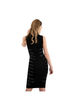LAMACE Black Silk Jersey Midi Dress with Crystal and Bead Feather Embellishment 