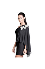 LAMACE Black Silk Jersey Mini Dress with Crystal and Beaded Bird Embellishment