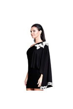 LAMACE Black Silk Jersey Mini Dress with Crystal and Beaded Bird Embellishment