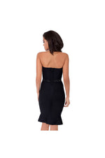 Black Strapless Bodycon Midi Dress with Black and Silver Bead and Sequ Black Strapless Bodycon Midi Dress with Black and Silver Bead and Sequ