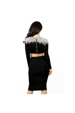 LAMACE Black Silk Two Piece with Silver Crystal Wing Embellishment