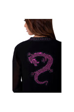 LAMACE Mid Length Black Kaftan ith Pink Dragon Design