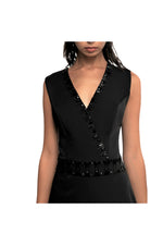 LAMACE Black Crepe Jumpsuit with Crystal Embellishment 