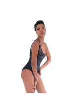 LAMACE Black One Piece Swimsuit with Silver Crystals