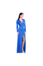 LAMACE Blue Silk Jersey Evening Gown with Crystal Bird Embellishment 