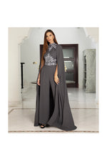 LAMACE Grey Emrbroidered Jumpsuit with Cape