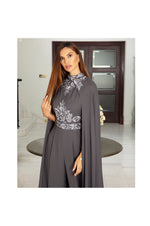 LAMACE Grey Emrbroidered Jumpsuit with Cape