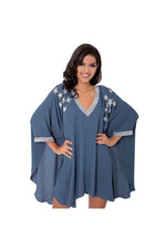 LAMACE Grey Kaftan with Crystal and Bead Neckline, Cuffs and Star Embellishments