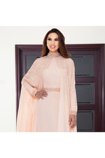 LAMACE Peach Sequin and Bead Embellished Cape Dress