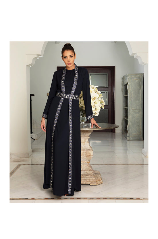 LAMACE Blue Kaftan Dress with Embroidery and Embellishments 