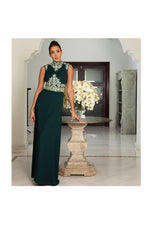 LAMACE Green Cape Dress with Embroidery and Embellishments