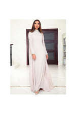 LAMACE Nude Cape Gown with Crystal and Bead Embellishments