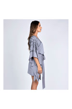 LAMACE Grey Kaftan Dress with Grey Square Embroidery and Crystals
