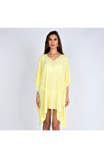 LAMACE Yellow Kaftan with Crystal Embesllishments 