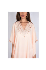 LAMACE Peach Kaftan Dress with Embroidery and Crystals