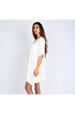 LAMACE Cream Kaftan Dress with Peach and Silver Cystal and Bead Neckline and Sleeve