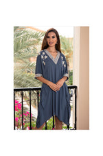 LAMACE Grey Kaftan with Crystal and Bead Neckline, Cuffs and Star Embellishments