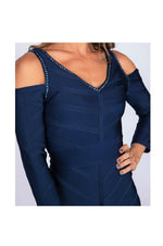 LAMACE Blue Bandage Dress with Blue Crystals 