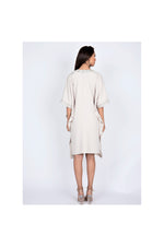 LAMACE Beige Kaftan Dress with Silver Embroidery and Embellishment