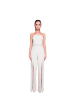 LAMACE Nude Crepe Jumpsuit with Crystal and Beaded Embellishments