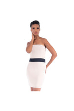 LAAMCE Nude Strapless Mini Dress with Blue Waistband