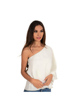 LAMACE Cream One Shoulder Top with Crystal Embellishments