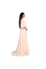 LAMACE Peach Kaftan Gown with Peach and Green Embroidery and Embellishments