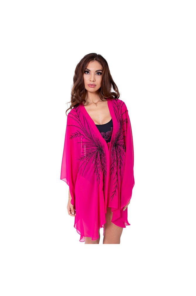 LAMACE Pink Beach Kaftan with Black Beading and Embroidery