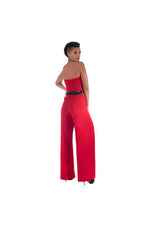 Red Crepe Jumpsuit with Black Crystal Embellishment